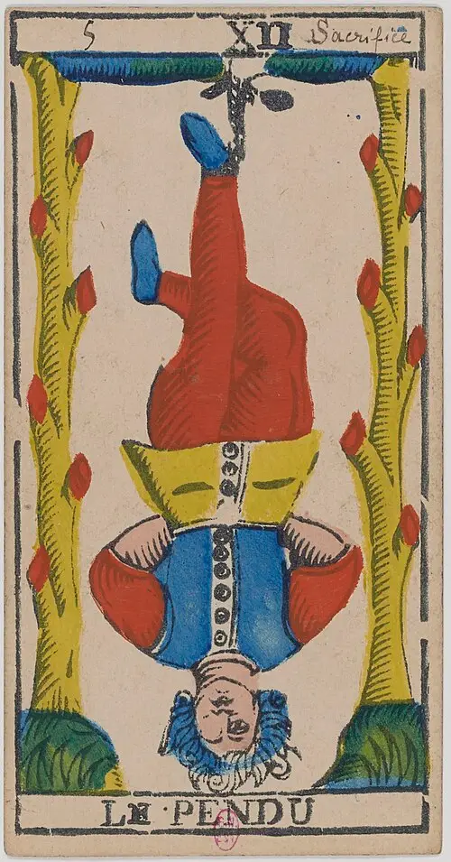 Der Gehängte · Le Pendu. Historische Camoin-Karte, um 1890–1900, nach dem Conver-Muster.
